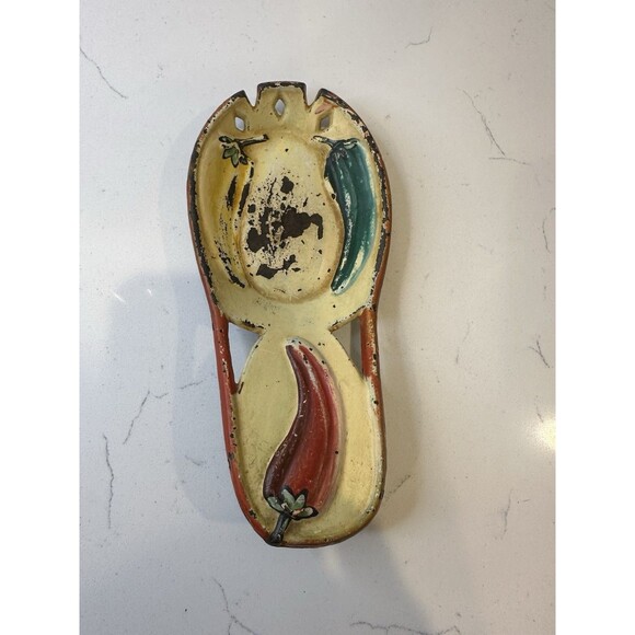 Vintage Mexican Cast Iron Spoon Rest Wall Mount Chili Pepper Design Folk Art - Picture 3 of 8